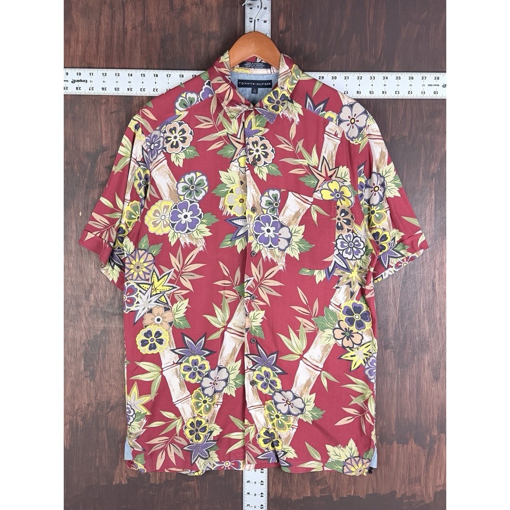 Tommy Hilfiger Hawaiian Vacation Shirt Aloha Flowers Tropical Red Men's Small